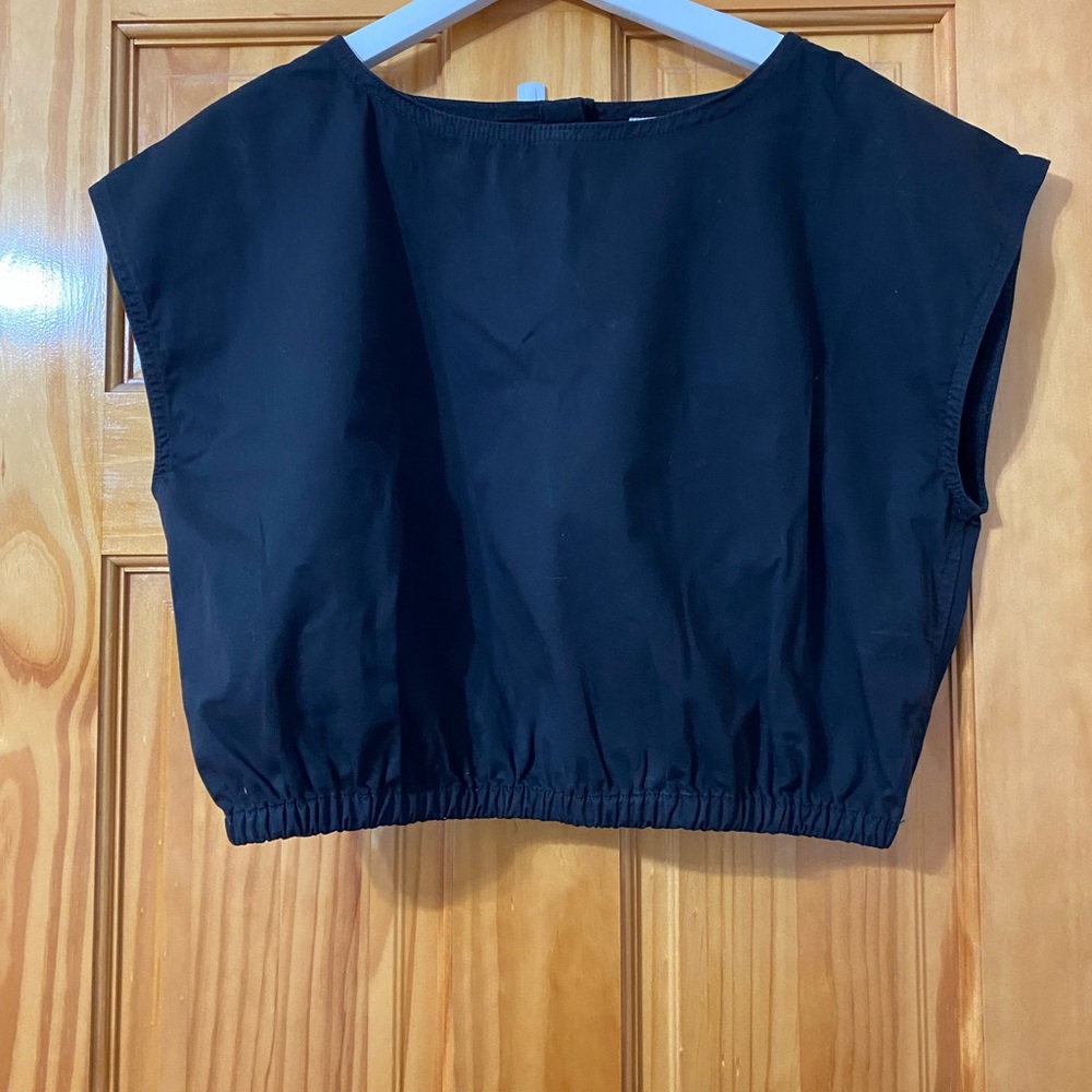 Everlane The Bubble Crop Top Womens Size Medium M Black Shirt Boat Neck